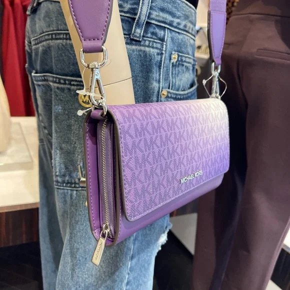 MICHAEL KORS Jet Set Large Ombré Signature Logo Crossbody BagDark Purple NWT
